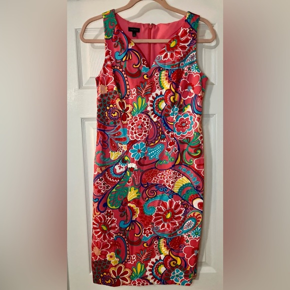 TALBOTS TEXTURED SHIFT DRESS - MOD FLORAL, Size 2 - Picture 2 of 10